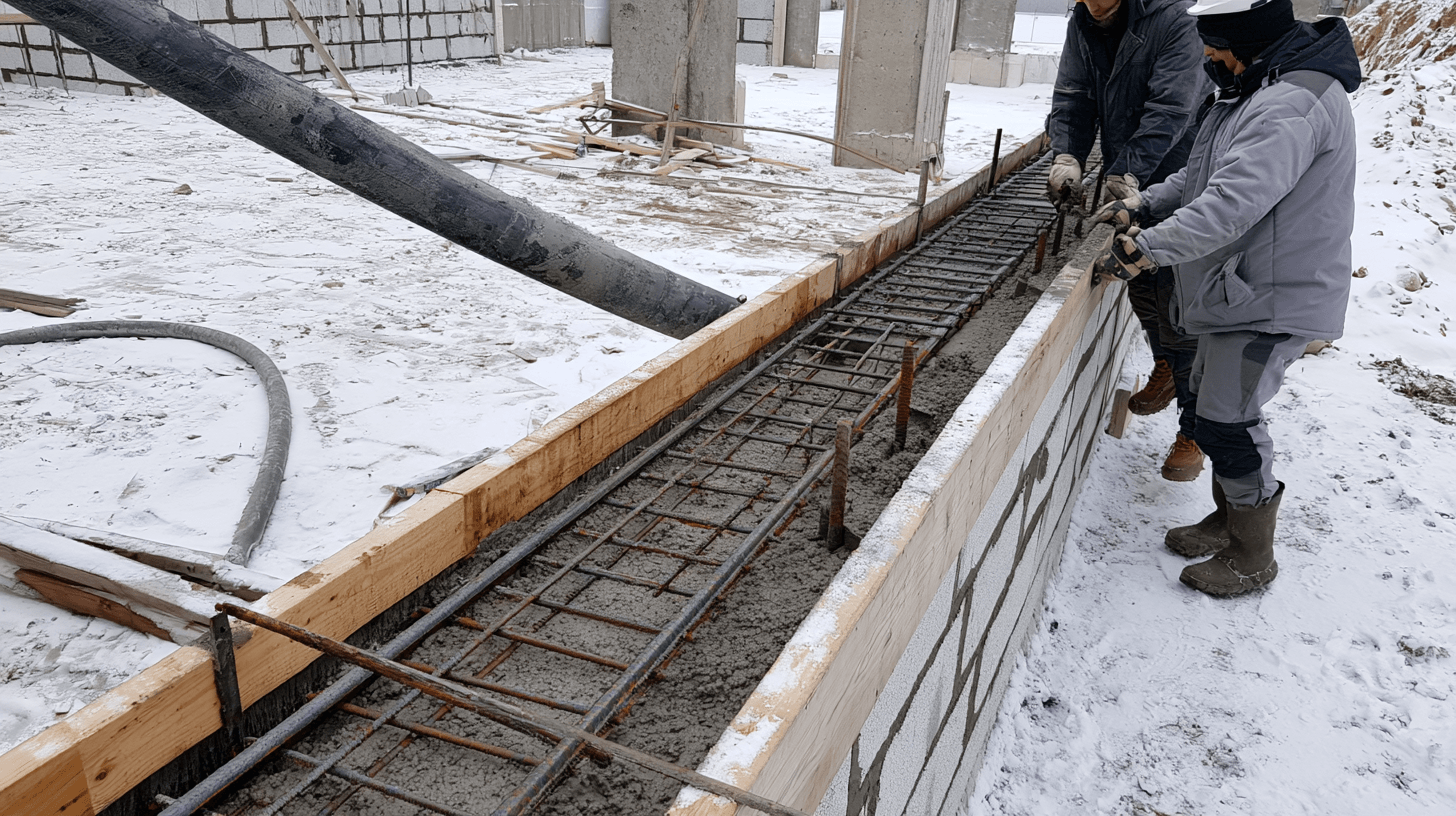 Заливка бетонного армопояса в холодную погоду на стенах из газобетона